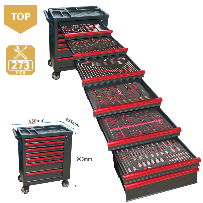 Workshop Tools Cabinet - 7段引き出しツールトロリー、273個のEVAフォームツールセット付き、ヘビーデューティーガレージツール収納キャビネット、整備工場、家庭、車修理用