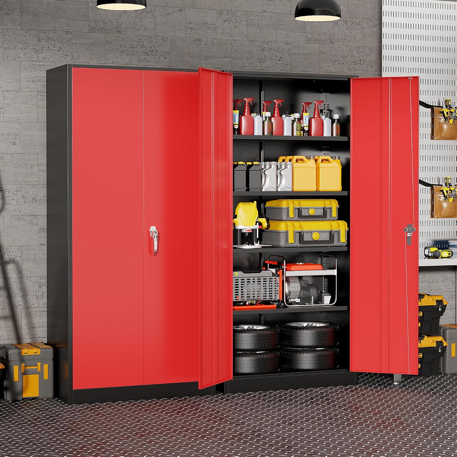 頑丈な金属製ガレージ収納キャビネット、スチール製ロック式ユー - Workshop Tools Cabinet のレビューと価格